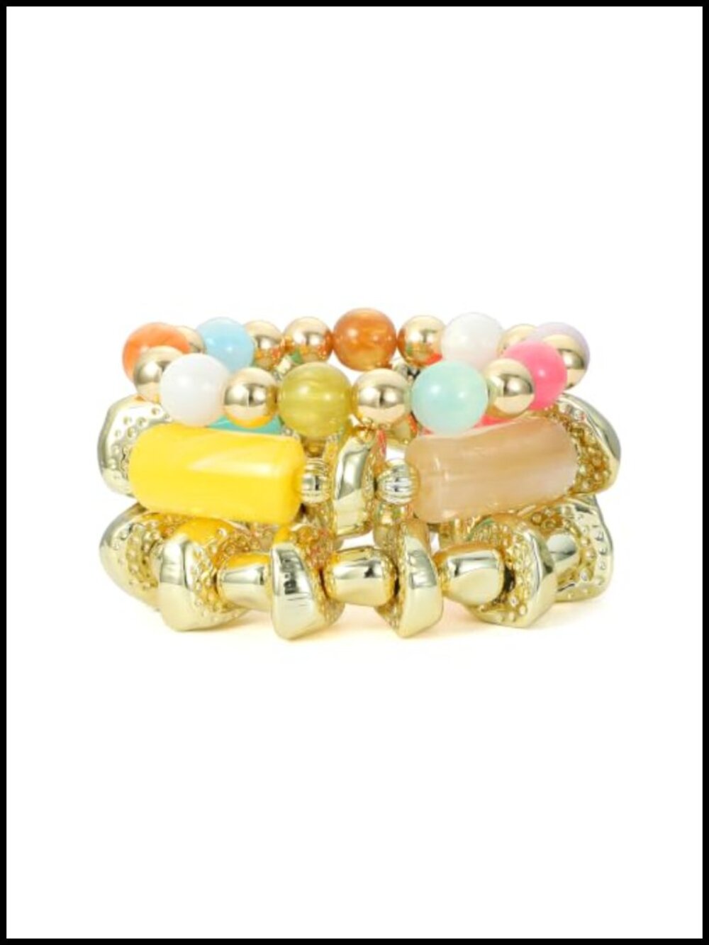 Chunky Gold Beaded Bamboo Tube Bangle Bracelets Stackable Stretch Jewelry